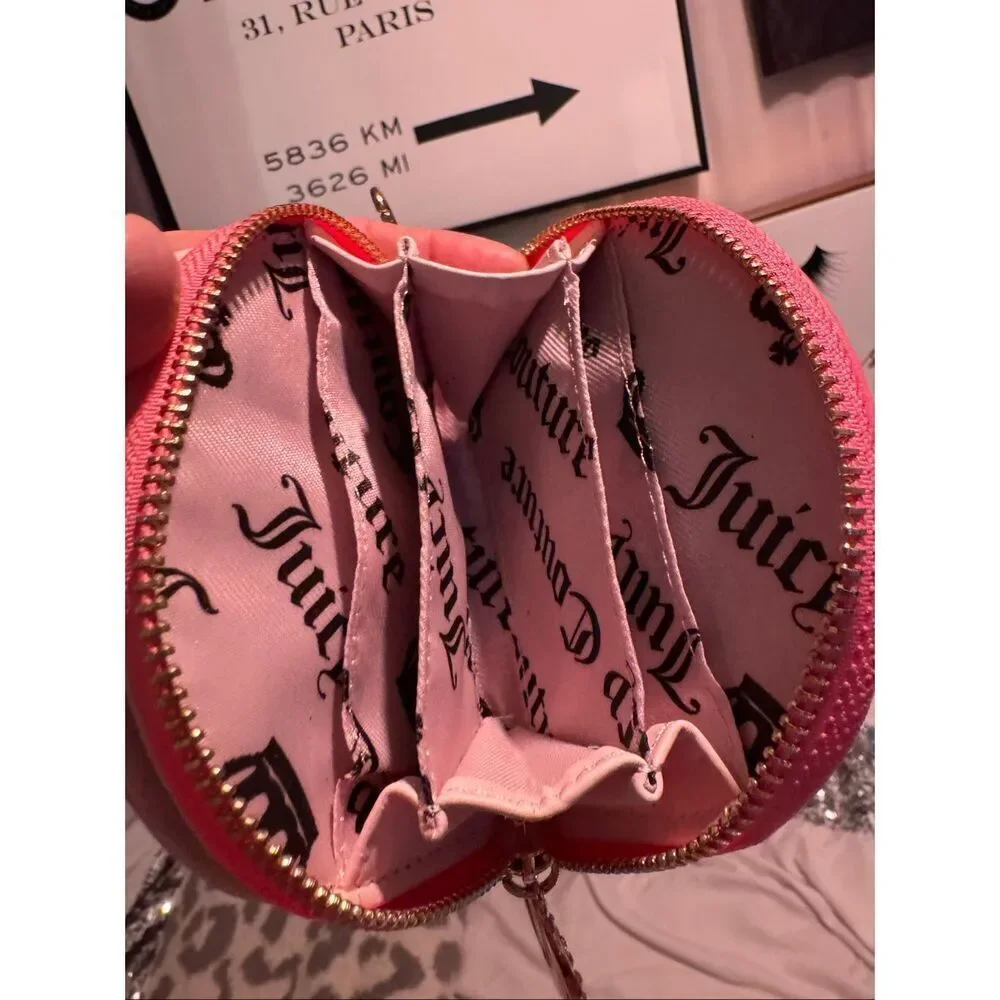 Juicy Couture half moon bling rhinestone logo mirror Wallet/card case pink